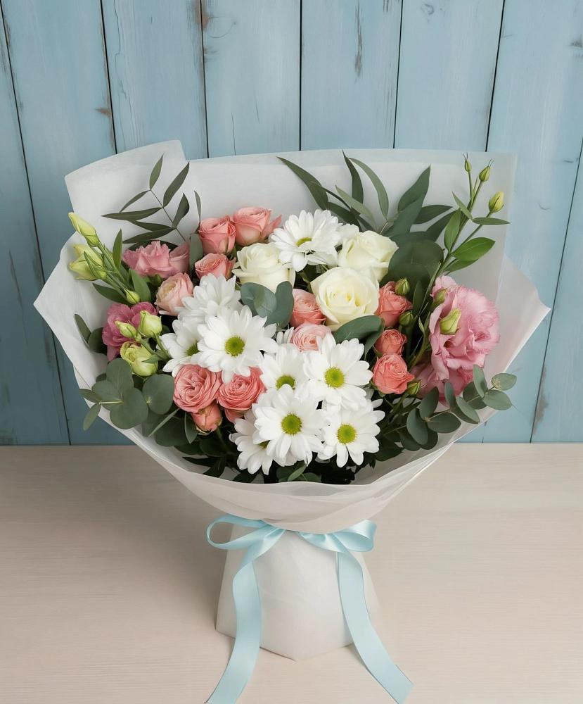 Букет цветов из: Розы, Лизиантусы и Хризантемы в Тевризе