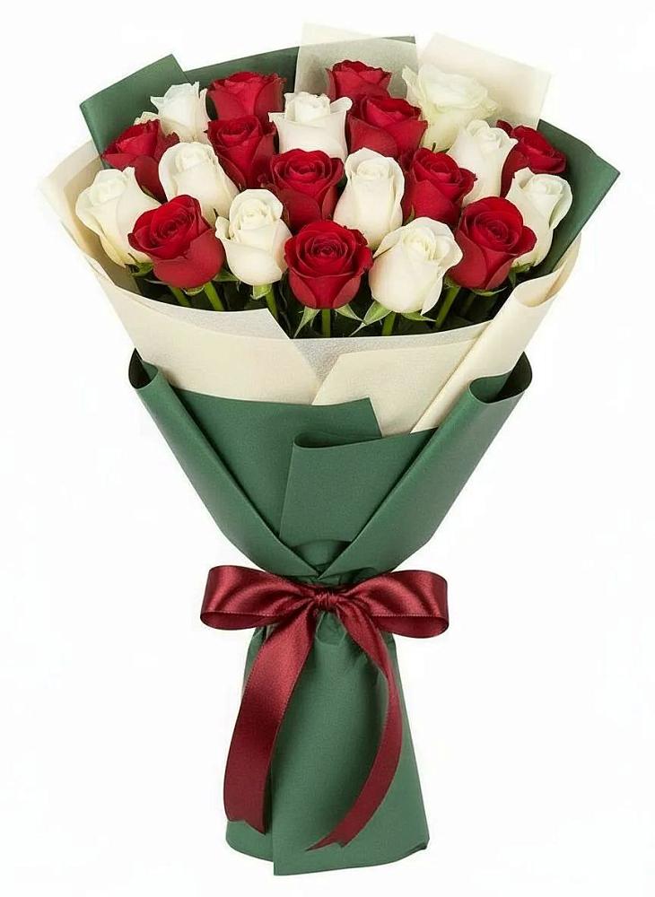 Букет Микс из красных и белых роз в Тевризе