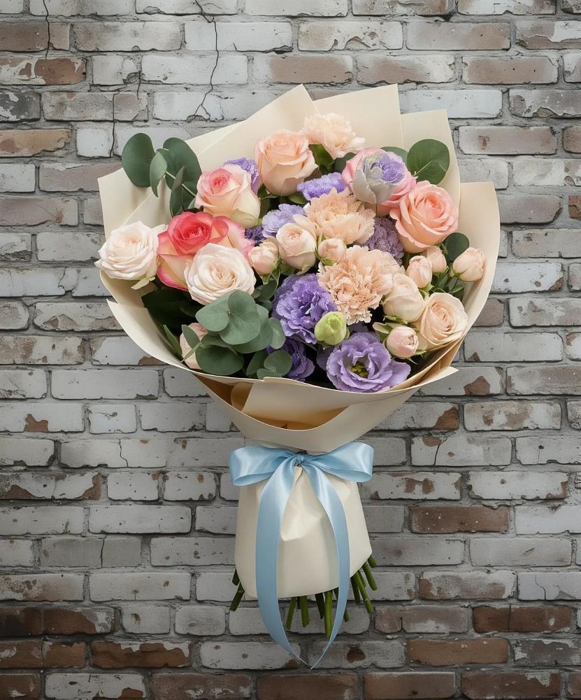 Букет цветов из: Розы, Лизиантусы и Гвоздики в Тевризе