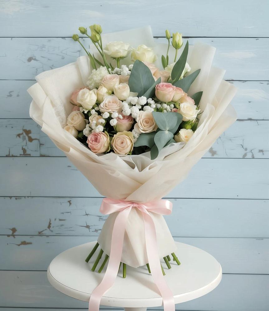 Букет цветов из: Розы и Лизиантусы в Тевризе