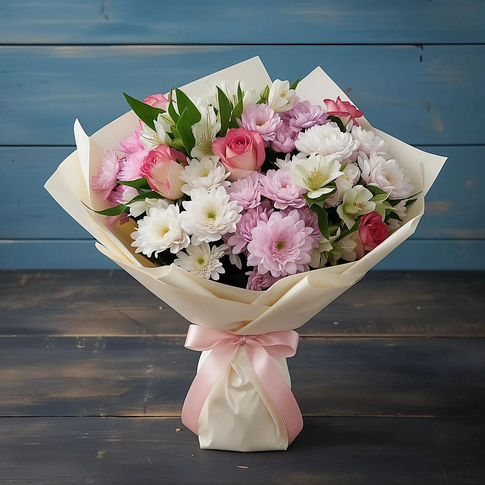 Букет цветов из: Хризантемы, Альстромерии и Розы в Тевризе